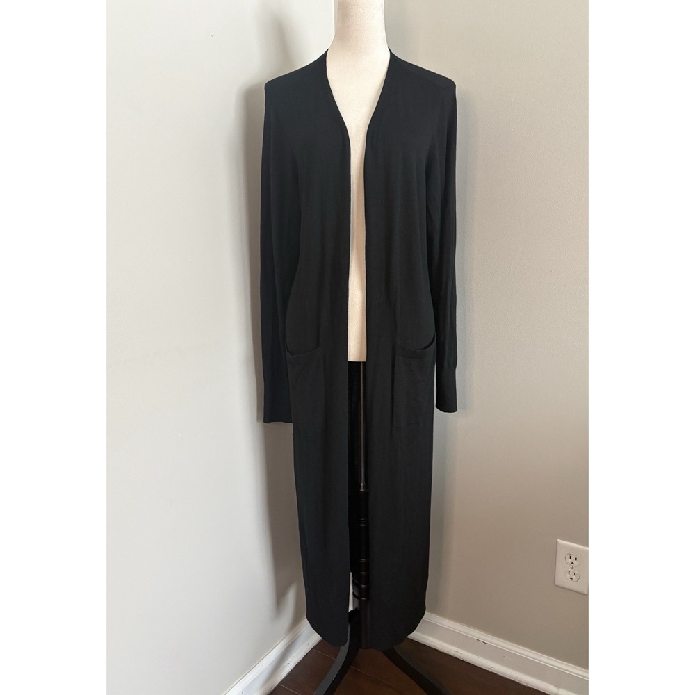 Universal Standard Cardigan Duster Black Wool Blend Lightweight Pockets XS